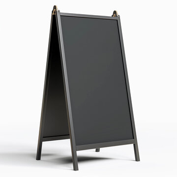black a-frame signboard blank outdoor display marketing advertisement retail store sidewalk street sign clean modern customizable cafe restaurant business chalkboard signage template vertical banner