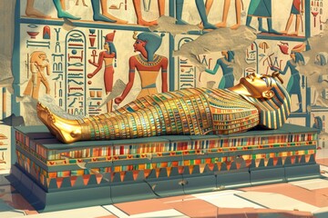 A figurine of an Egyptian man lying down on a bench