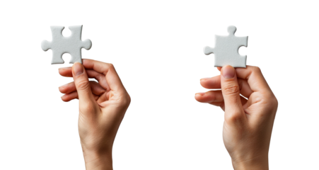 hands holding a puzzle piece isolated on transparent background