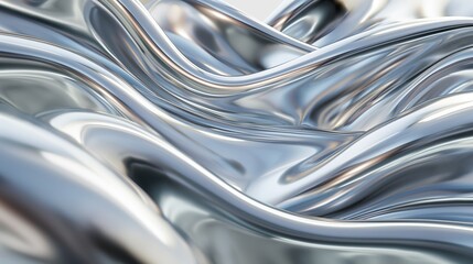 A futuristic 3D render of smooth, flowing metallic surfaces that intertwine like ribbons, with a polished silver finish that catches light dramatically.