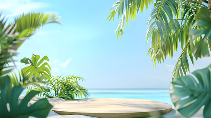 Fototapeta premium Beach podium summer background sand product 3D sea display platform