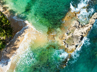 Amazing seascape view seashore and waves crashing on rocks,Aerial view beautiful sea in Phuket island Thailand