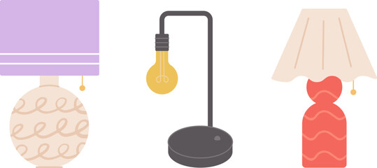 Obraz premium Table lamps isolated on a white background. Modern lamps for home. Vector illustration