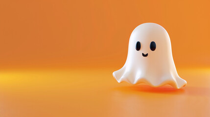 Friendly Halloween ghost on orange background