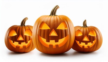 Fototapeta premium Halloween pumpkin with face isolated on white background, cutout