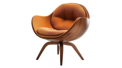 Elegant Mid-Century Modern Chair in Warm Orange Fabric at a Stylish Home Interior Setting