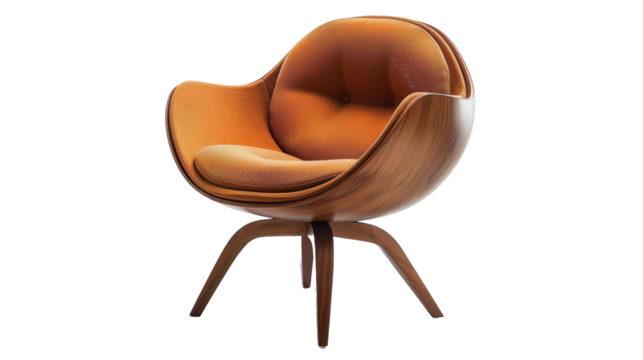 Elegant Mid-Century Modern Chair in Warm Orange Fabric at a Stylish Home Interior Setting