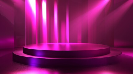 uturistic soft magenta dark podium with light and reflection background