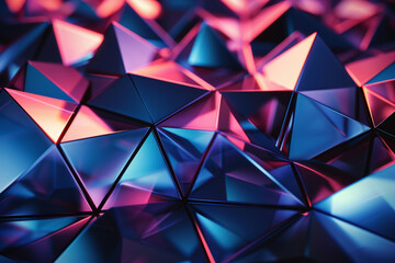 Abstract geometric pattern with triangular shapes and illuminated with neon lighting
