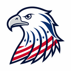  Vector Line Art of an Eagle with American Flag Theme on White Background