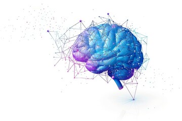 Digital Brain Model with Glowing Pink and Purple Connections and Futuristic Design