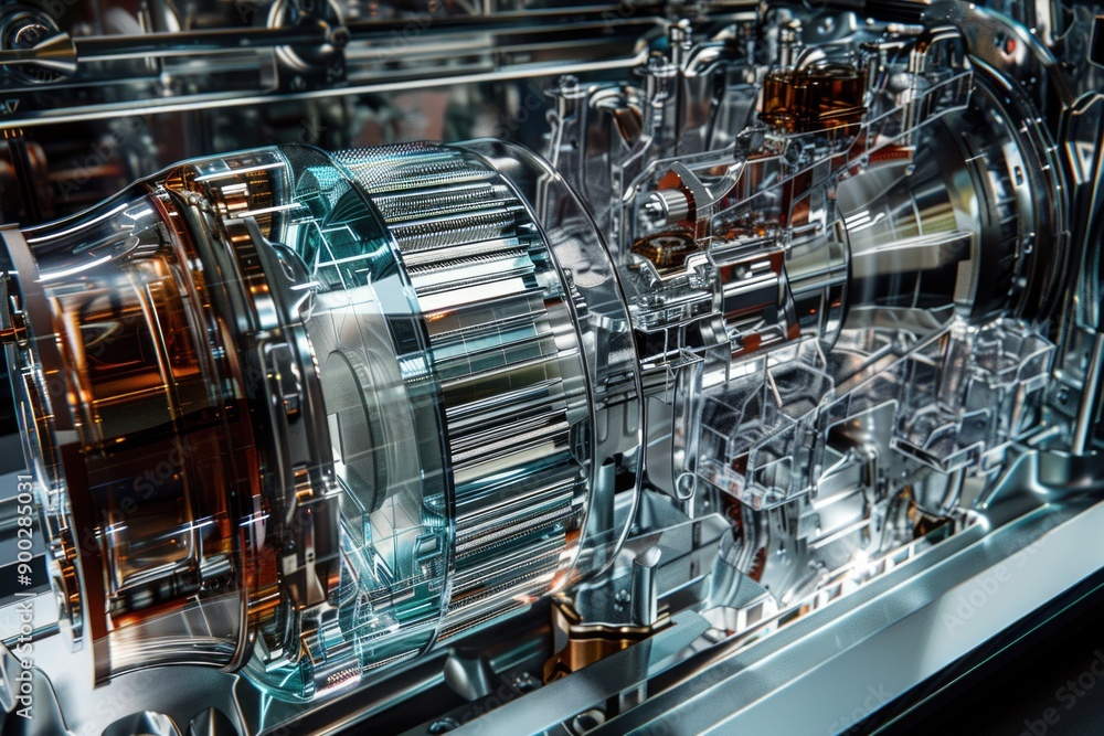 Poster A detailed view of mechanical components and gears in an industrial setting