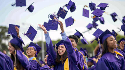 Capture the essence of success, achievement, and the transition to new beginnings. Perfect for conveying the joy and pride of graduation day of a university student	