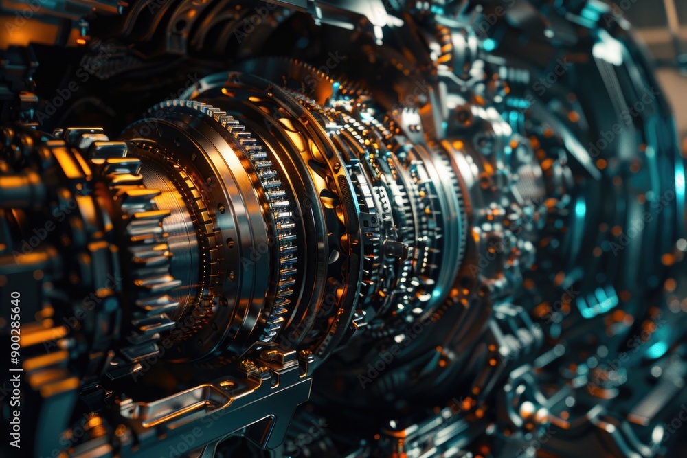 Poster A close-up view of a machine with visible gears, suitable for use in technical illustrations or machinery-related contexts