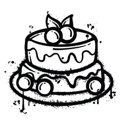 Two Tiered Cake with Berries and Leaves in a Graffiti Spray Paint Style