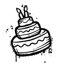 Black and White Graffiti Sprayed  Birthday Cake with Candles