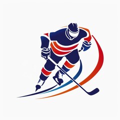 Obraz premium Dynamic Ice Hockey Player in Action Illustration of a dynamic ice hockey player in motion, showcasing energy and skill with bold, vibrant colors on a white background