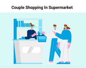 Couple Shopping in Supermarket Vector Illustration