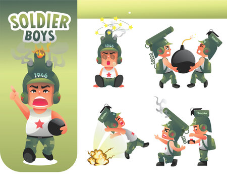 Soldier boys cute character vector bundle