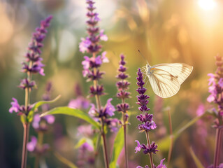 Naklejka premium butterfly on lavender