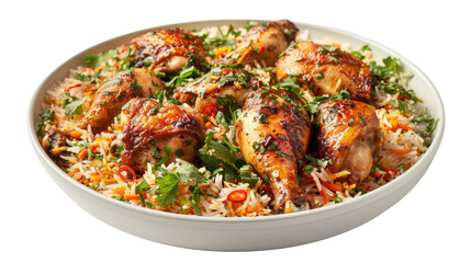 A Flavorful Feast of Spiced Chicken and Fragrant Rice in an Elegant White Bowl