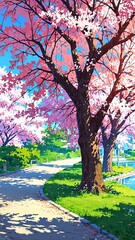Naklejka premium cherry blossom trees in spring anime