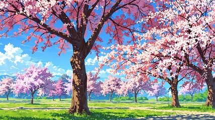 Naklejka premium cherry blossom trees in spring anime