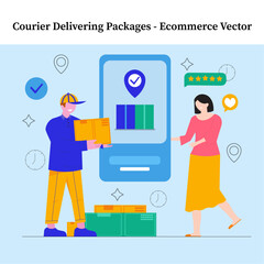 Courier Delivering Packages - Ecommerce Vector vector illustration