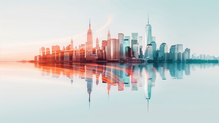 Obraz premium Artistic double exposure of city skylines and iconic landmarks, emphasizing the grandeur and innovation of urban landscapes, high-quality resolution, dynamic contrasts, immersive and visually stunning