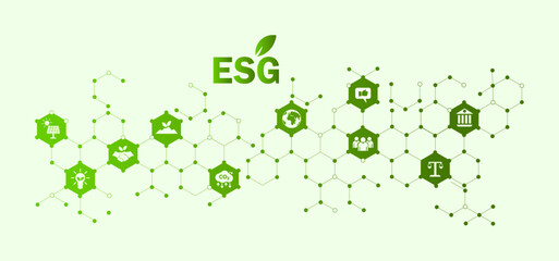 ESG icon concept for environment, social and governance in sustainable business and green business on grey background.