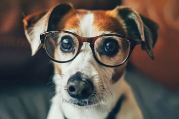 The dog sportingly donning glasses