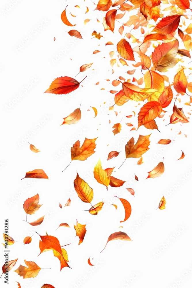 Poster Autumn leaves blown by wind