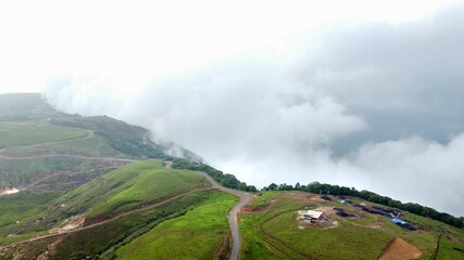 Aerial view of meghalaya cherrapunji mawsynram reserve Forest in india. The beautiful mountain of east khasi hills in meghalaya India.