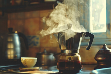 Coffee percolating in vintage maker capturing brewing ritual