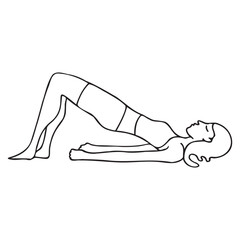 Setu Bandha Sarvangasana. Yoga pose. Drawing with simple black lines. Vector illustration