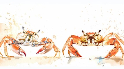 Fototapeta premium Illustration of two crabs showcasing vibrant colors and intricate details, perfect for marine life lovers and culinary themes.