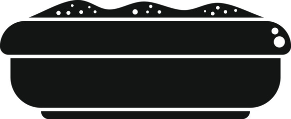 Full cat litter box with poop icon in simple style isolated on white background