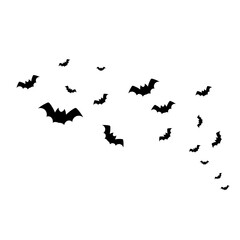 A flock of bats. Decorative element for Halloween. Black and white illustration for backgrounds, cards, posters.
