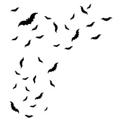 A flock of bats. Decorative element for Halloween. Black and white illustration for backgrounds, cards, posters.