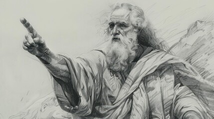 Moses teaching about returning lost property as an act of mercy, bold pencil sketch, minimalistic details, soft beige background, boho feel Biblical illustration for Exodus