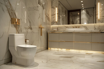 A bathroom with a white toilet and sink