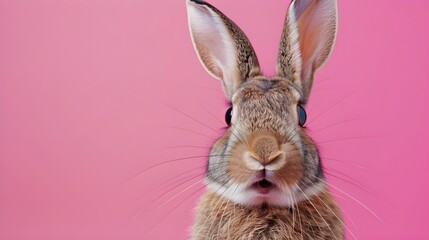 Fototapeta premium Cute Bunny Portrait on Pink Background