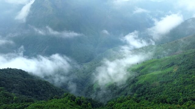 Aerial view of meghalaya cherrapunji mawsynram reserve Forest in india. The beautiful mountain of east khasi hills in meghalaya India.