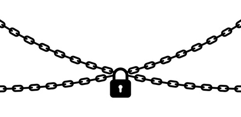 Chain with lock isolated on white background. Concept of protection