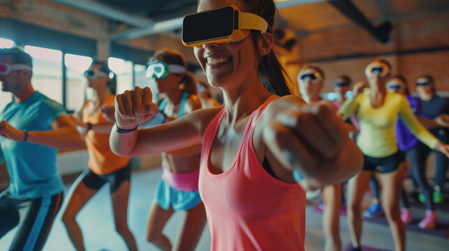 A group of friends participating in a virtual fitness challenge, each using their own wearable fitness devices