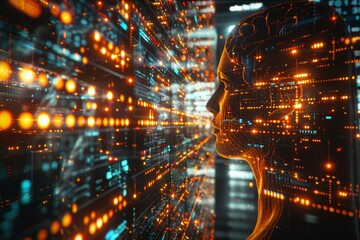 Obraz premium Profile of human head with glowing neural pathways and vibrant connectivity