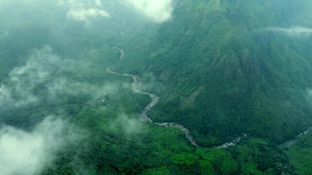 Aerial view of meghalaya cherrapunji mawsynram reserve Forest in india. The beautiful mountain of east khasi hills in meghalaya India.