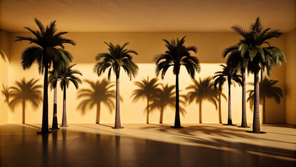 Obraz premium Palm Trees Casting Long Shadows Against a Yellow Wall