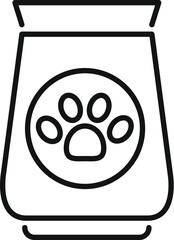 Simple line drawing of a dog or cat food bag featuring a paw print logo