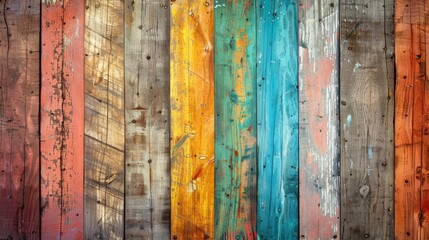 Old, grungy, colorful wood background - generative ai